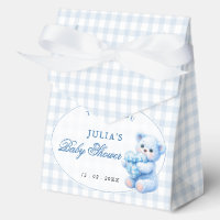 Kleine Herzen Blau Gingham Teddy Bär Baby Shower