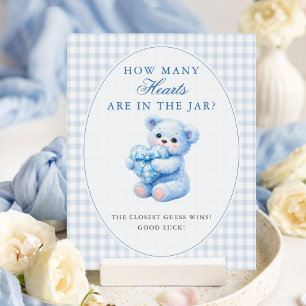 Kleine Herzen Blau Gingham Teddy Bär Baby Shower Poster
