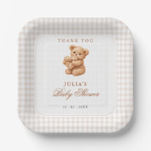 Kleine Herzen braun Gingham Teddy Bär Baby Shower