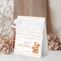 Kleine Herzen braun Gingham Teddybär Baby Shower
