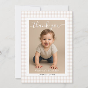 Kleine Herzen braun Gingham Teddybär Baby Shower Mitteilungskarte