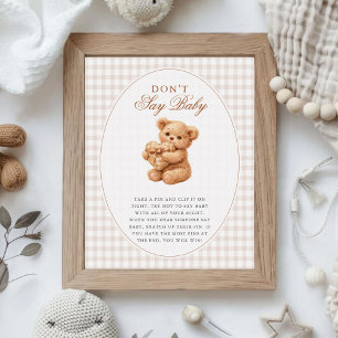 Kleine Herzen braun Gingham Teddybär Baby Shower Poster