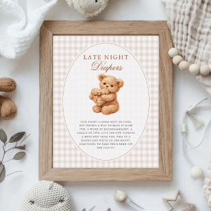 Kleine Herzen braun Gingham Teddybär Baby Shower Poster