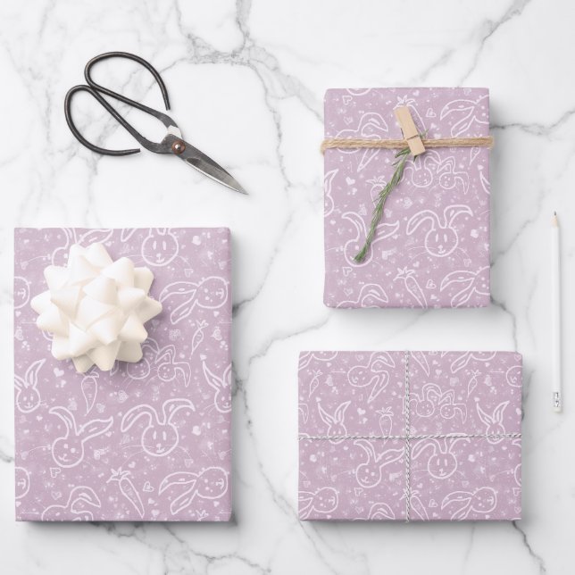 Kleine Herzen und Bunnies - transparentes Muster. Geschenkpapier Set (Vorderseite)