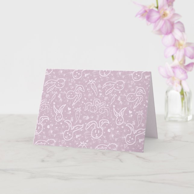 Kleine Herzen und Bunnies - transparentes Muster. Karte (Orchidee)