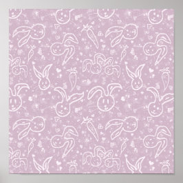 Kleine Herzen und Bunnies - transparentes Muster. Poster