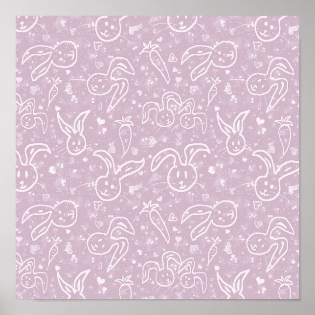 Kleine Herzen und Bunnies - transparentes Muster. Poster (Vorne)