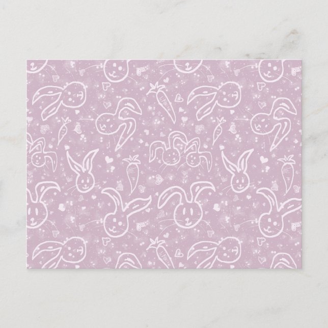 Kleine Herzen und Bunnies - transparentes Muster. Postkarte (Vorderseite)