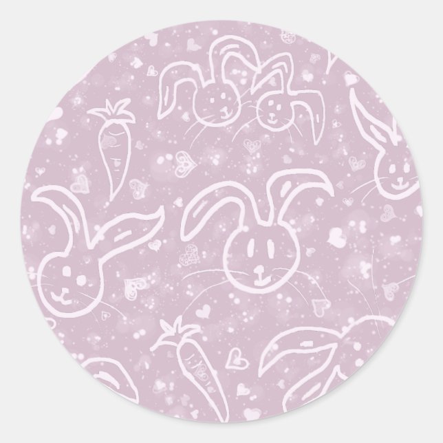Kleine Herzen und Bunnies - transparentes Muster. Runder Aufkleber (Vorderseite)