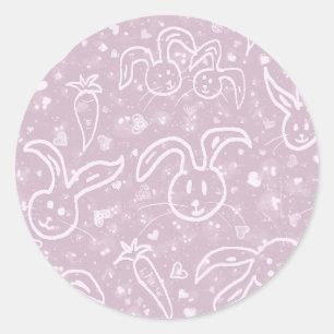 Kleine Herzen und Bunnies - transparentes Muster. Runder Aufkleber