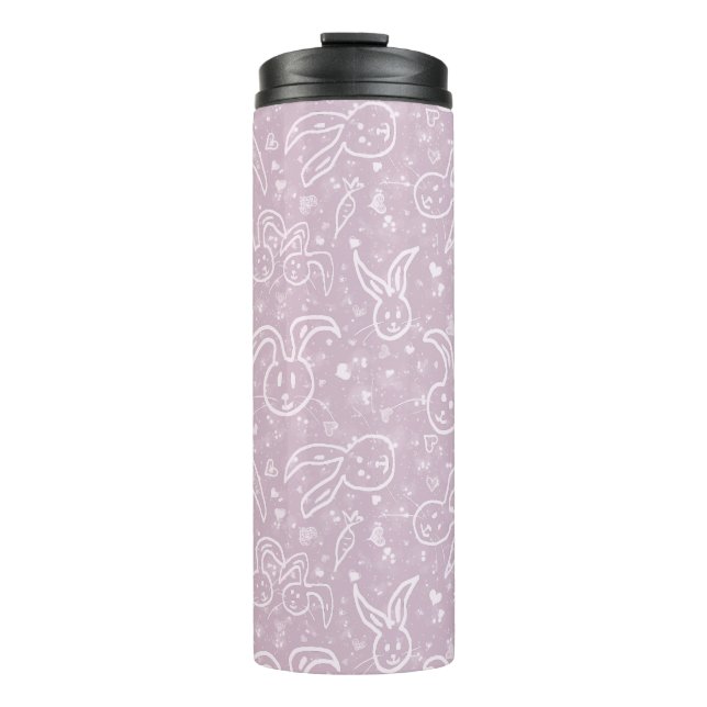 Kleine Herzen und Bunnies - transparentes Muster. Thermosbecher (Vorderseite)