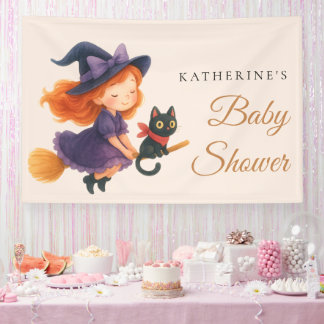 Kleine Hexe & Katze | Halloween Mädchen Baby Showe Banner