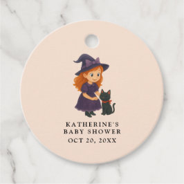 Kleine Hexe und Katze | Halloween Girl Baby Dusche Geschenkanhänger