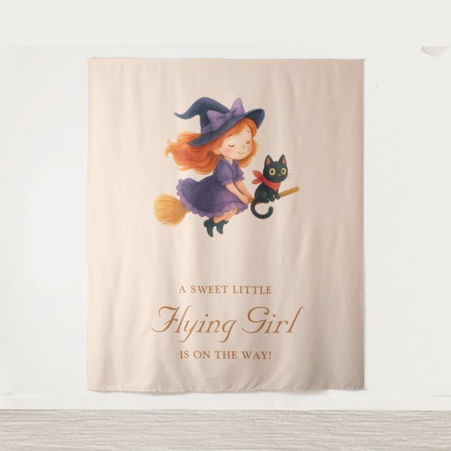 Kleine Hexe und Katze | Halloween Girl Baby Dusche Wandteppich (Vorderseite)