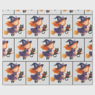 Kleine Hexenkatze fliegt Halloween Mädchen Baby Sh Geschenkpapier