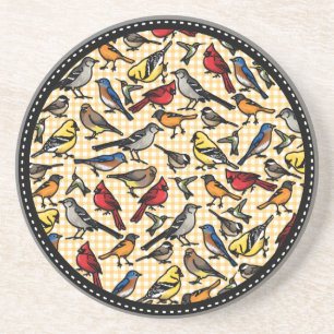 Kleine Hinterhofvögel auf dem Gelben Gingham Getränkeuntersetzer