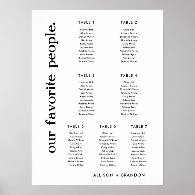 Kleine Hochzeitssitzkarten Zeichen 7 Tische signie Poster (Vorne)