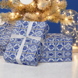Kleine holländische Fliesen in Blau und Weiß Geschenkpapier