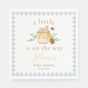 Kleine Honig auf dem Weg Blue Gingham Baby Shower Serviette