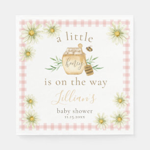 Kleine Honig auf dem Weg Pink Gingham Baby Shower Serviette