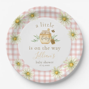 Kleine Honig auf dem Weg Rosa Gingham Babyparty Pappteller