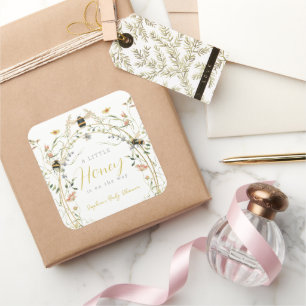 Kleine Honig-Wildblumen-Bienen-Baby-Party Quadratischer Aufkleber