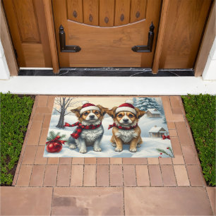 Kleine Hunde in Preppy Winter Attraktion und Hat W Fußmatte