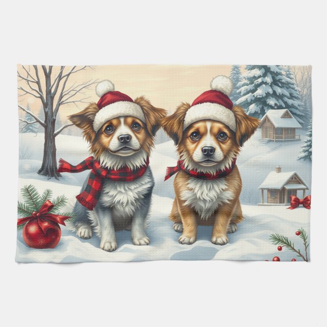 Kleine Hunde in Preppy Winter Attraktion und Hat W Geschirrtuch (Horizontal)