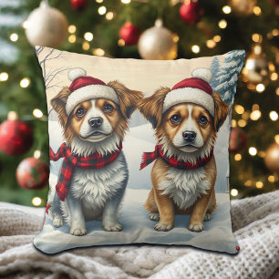 Kleine Hunde in Preppy Winter Attraktion und Hat W Kissen
