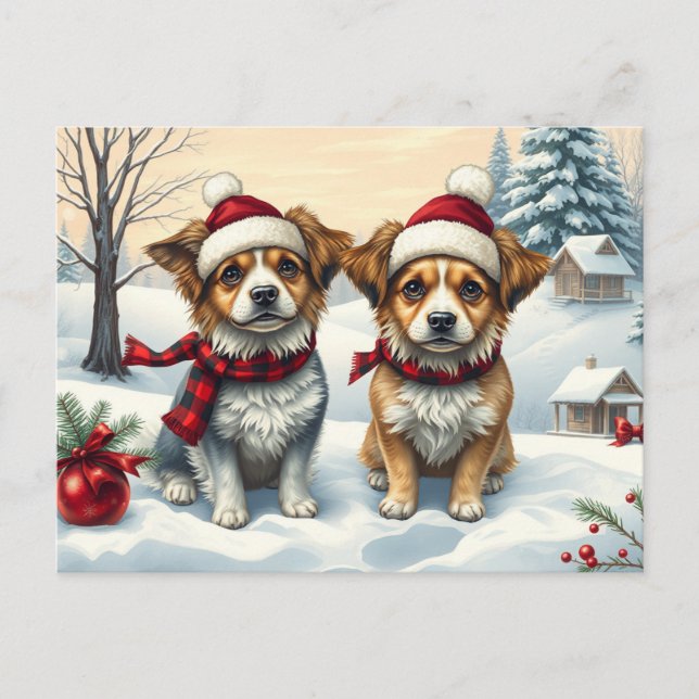 Kleine Hunde in Preppy Winter Attraktion und Hat W Postkarte (Vorderseite)