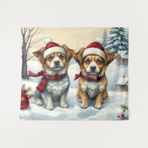 Kleine Hunde in Preppy Winter Attraktion und Hat W Wandteppich