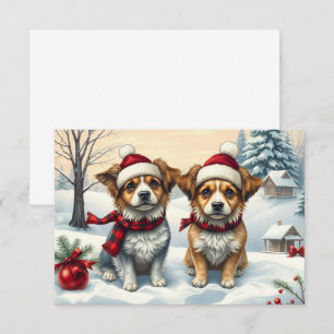 Kleine Hunde in Preppy Winterkleid und Hutkarte