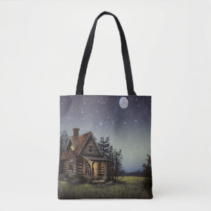Kleine Hütte im Mondschein Tasche