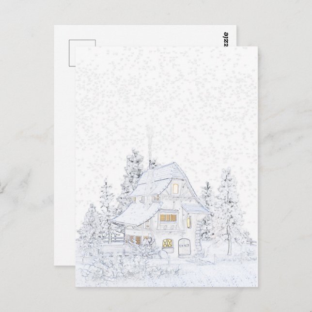 KLEINE HÜTTE IM SCHNEE | Paintable© Postkarte (Vorne/Hinten)