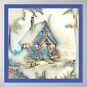 Kleine Hütte im Wald - bezaubernde Flucht Poster