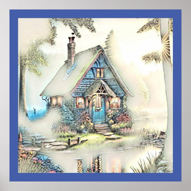 Kleine Hütte im Wald - bezaubernde Flucht Poster (Vorne)
