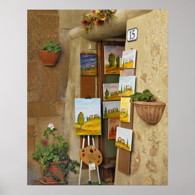 Kleine Hütte mit Kunstwerken zum Verkauf auf Gehst Poster (Vorne)
