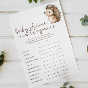 Kleine Igel Scattergories Baby Shower Spiel Poster