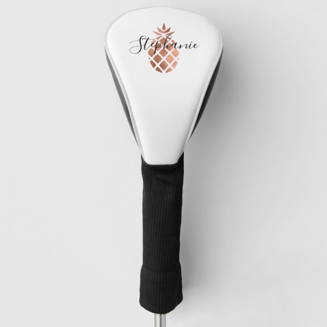 Kleine Imitat Rose Gold Foil Ananas Personalisiert Golf Headcover (Vorderseite)