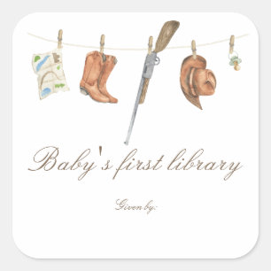 Kleine Jäger-Babyparty - Bibliothek des Babys Quadratischer Aufkleber