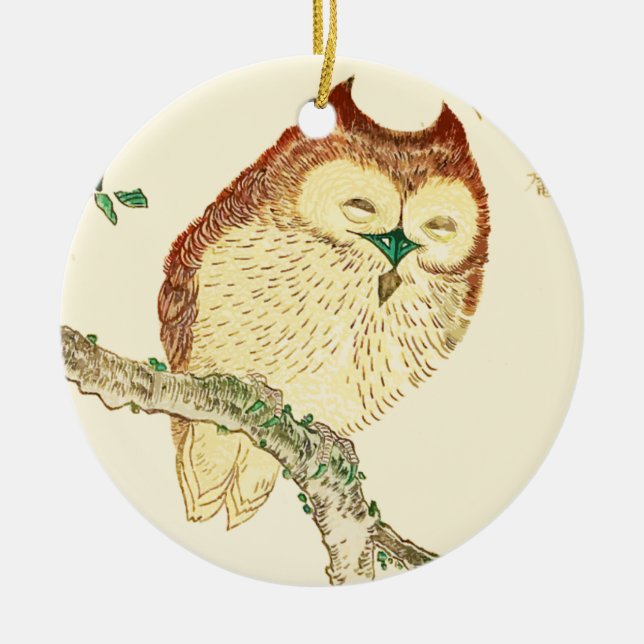 Kleine japanische Eule Keramikornament (Vorne)