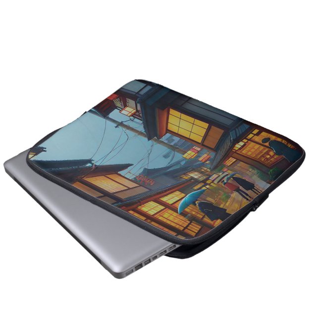 Kleine japanische Rainy Road Laptopschutzhülle (Vorne Knopf)