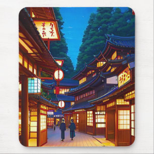 Kleine japanische Stadtstraße bei Nacht  Mousepad
