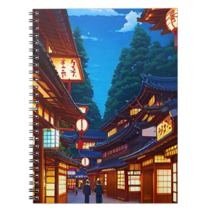 Kleine japanische Stadtstraße bei Nacht Notizblock