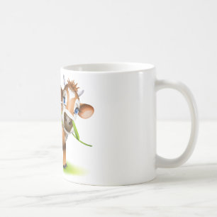 Kleine Jersey-Kuh, die Gänseblümchen isst Kaffeetasse