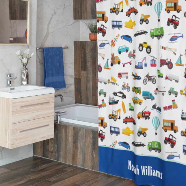 Kleine Junge Dinge, die Autos bewegen Kid Duschvorhang (Von Creator hochgeladen)