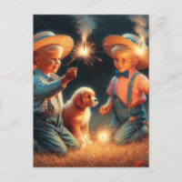 Kleine Jungs spielen mit Firework Amerikanische Un