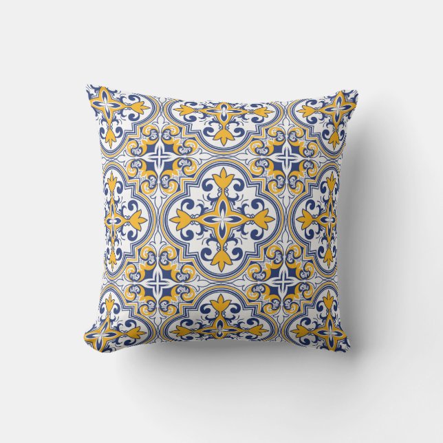 💙 💛 Kleine Kacheln, blau und gelb Azulejos 9 Kissen (Vorderseite)