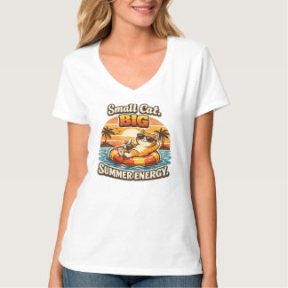 Kleine Katze Große Sommerenergie Retro-Strand-Katz T-Shirt