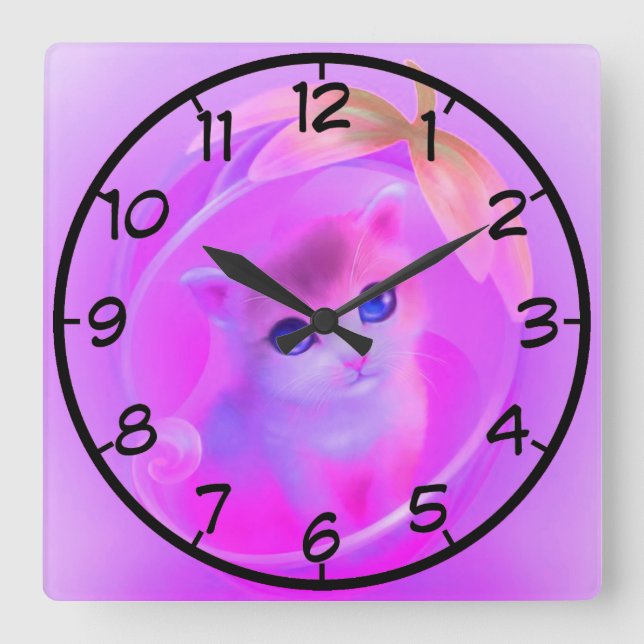 kleine Katze Quadratische Wanduhr (Vorderseite)
